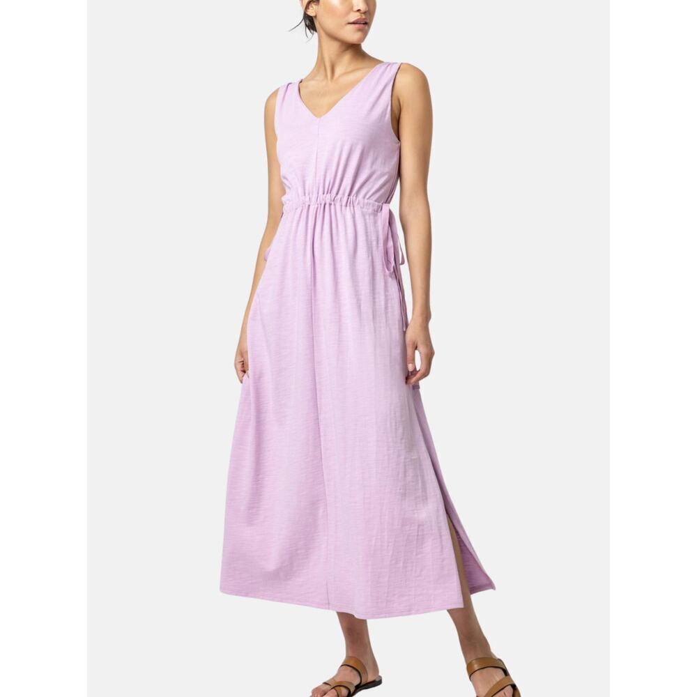 Lilla P Drawcord Waist Maxi Dress Sleeveless V-Neck Cotton Casual Size XS